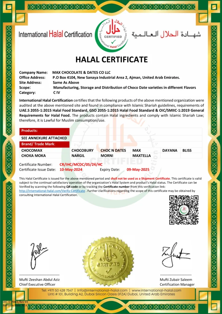 ihc halal certificate max chocolate